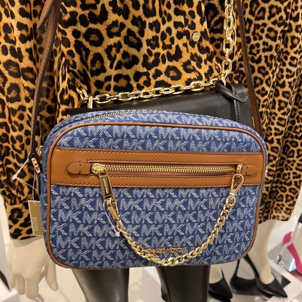 Michael Kors Jet Set Item Large East West Zip Chain Crossbody XBody Denim Multi
